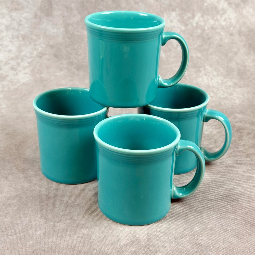 Turquoise Fiesta Coffee Java Mugs Set of 4 Ring Handle USA Ceramic HLC 12 oz